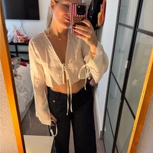 Zara Cream Tie-Front Blouse